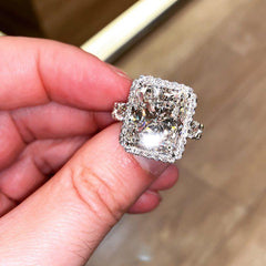 Shine Radiant Cut Sterling Silver Halo Engagement Rings