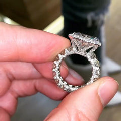 Shine Radiant Cut Sterling Silver Halo Engagement Rings