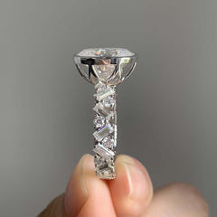 Edge Design Oval Cut Sterling Silver Wedding Rings
