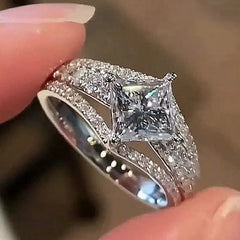 Crown Princess Cut Sterling Silver Engagement Rings