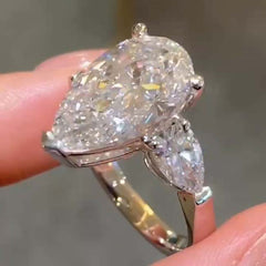 Three Stones Pear Cut Silver Engagement Rings