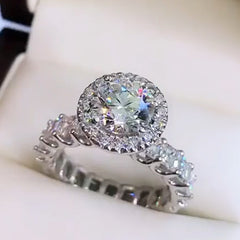 Full Diamond Round Cut Sterling Silver Engagement Rings