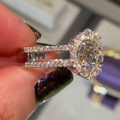 Halo Round Cut Sterling Silver Wedding Sets