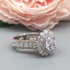 Elevated Hollow Round Cut Sterling Silver Wedding Rings