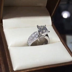 Dense Diamond Princess Cut Sterling Silver Engagement Rings