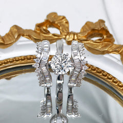 Handmade Round Cut Sterling Silver Wedding Sets