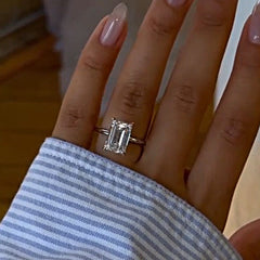Beautiful Sterling Silver Emerald Cut Engagement Rings