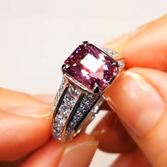 Purple Diamond Cushion Cut Sterling Silver Engagement Rings