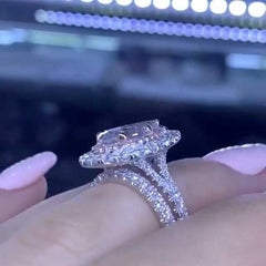 Double Halo Pear Cut Sterling Silver Wedding Sets