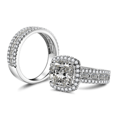 Luxurious Cushion Cut Sterling Silver Wedding Sets