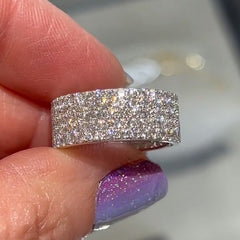Gravel Inlay Round Cut Sterling Silver Wedding Bands