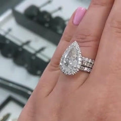 Halo Pear Cut Sterling Silver Wedding Sets