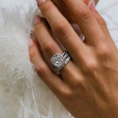 Stackable Cushion Cut Sterling Silver Halo Wedding Sets