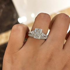 Three-Stone Style Radiant Cut Sterling Silver Engagement Rings