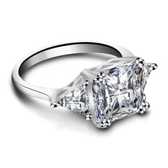 Three Stones Radiant Cut Sterling Silver Wedding Rings