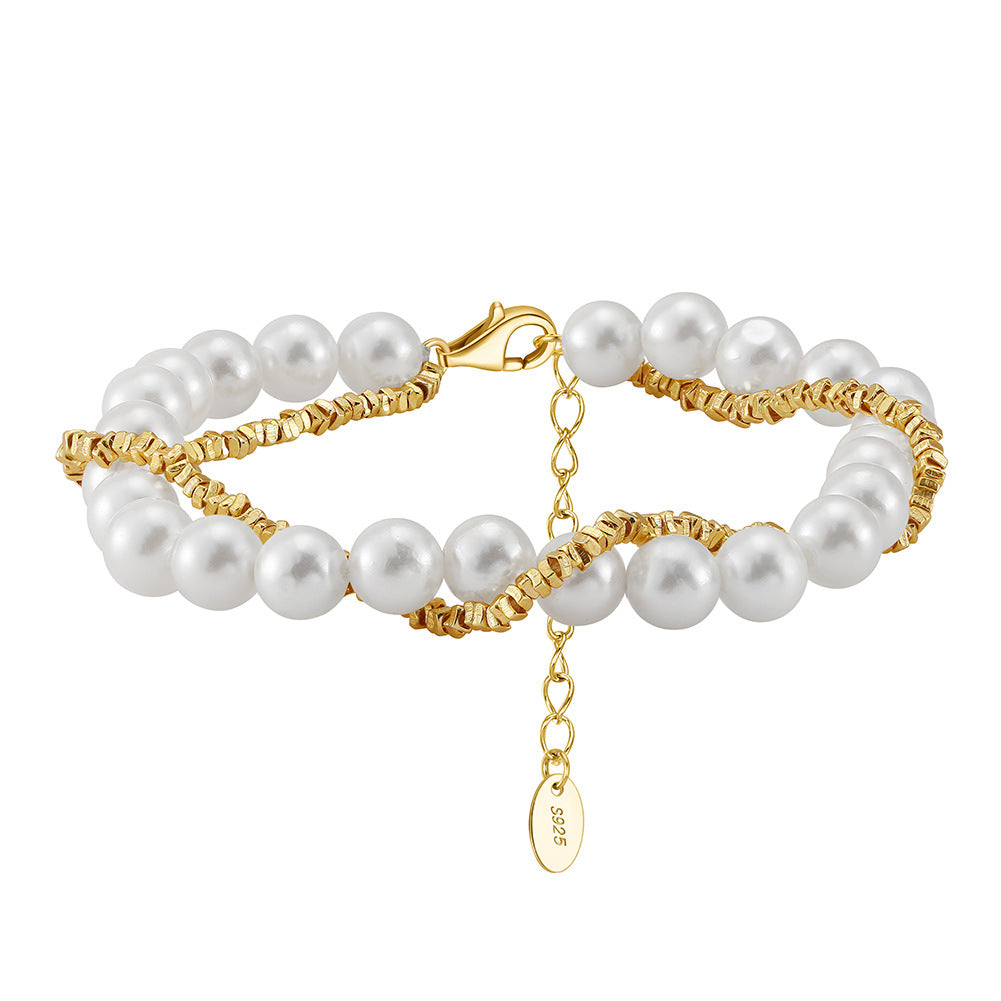 Beaded silver double bracelet