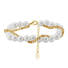 Beaded silver double bracelet