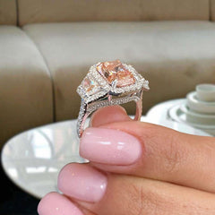 Pink Diamond Radiant Cut Sterling Silver Engagement Rings