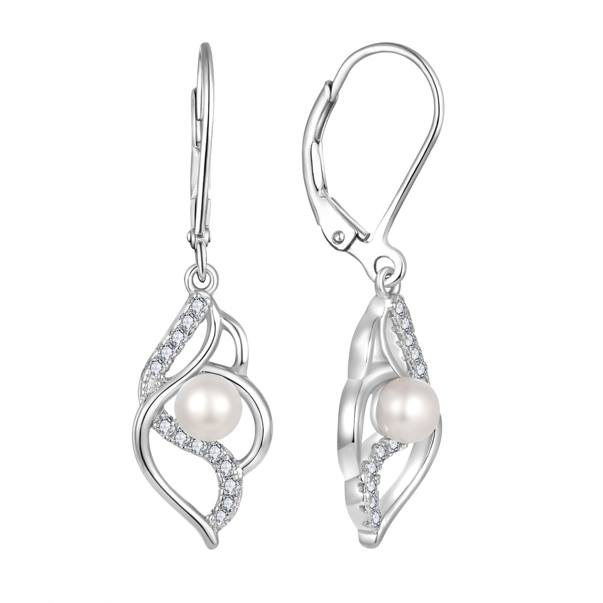 Sterling Silver Pearl Earrings Irregular Geometry