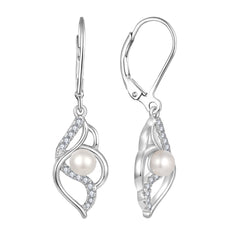 Sterling Silver Pearl Earrings Irregular Geometry