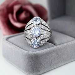 Three-Stone Round Cut Engagement Sterling Silver Rings