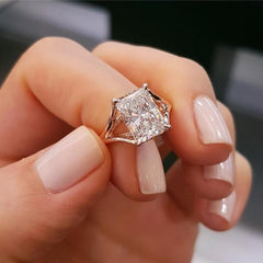 Split Shank Radiant Cut Sterling Silver Wedding Rings