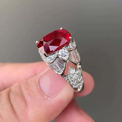Ruby Cushion Cut Sterling Silver Wedding Rings