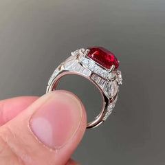 Ruby Cushion Cut Sterling Silver Wedding Rings