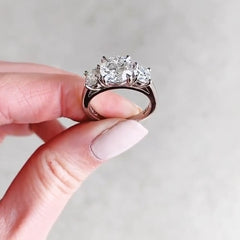 Three-Stone Round Cut Sterling Silver Wedding Rings