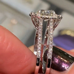 Halo Round Cut Sterling Silver Wedding Sets