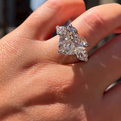 Three Stone Sterling Silver Heart Cut Engagement Rings
