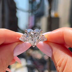 Three Stone Sterling Silver Heart Cut Engagement Rings