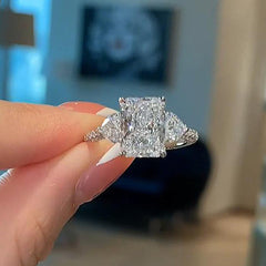 Three-Stone Style Radiant Cut Sterling Silver Engagement Rings