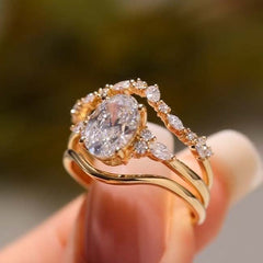 Elegant Oval Cut Yellow Gold Wedding Sets