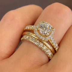 Three Piece Set Cushion Cut Wedding Sets