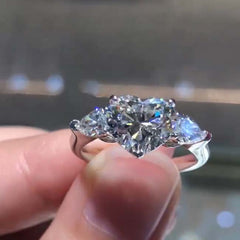 Three Stones Heart Cut Sterling Silver Heart Cut Engagement Rings