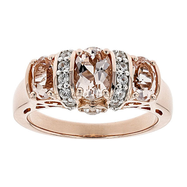 Three Stones Oval Cut Rose Gold Wedding Bands