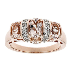 Three Stones Oval Cut Rose Gold Wedding Bands