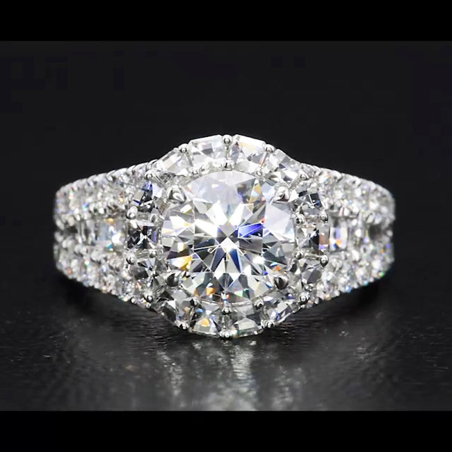 Halo Round Cut Sterling Silver Engagement Rings