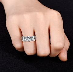 Three Stones Round Cut Sterling Silver Wedding Rings