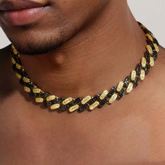 15mm Cuban Black Yellow Diamond Iced Out Link