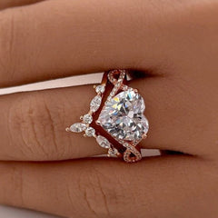 Ring Interweaving Heart Cut Rose Gold Bridal Ring Sets