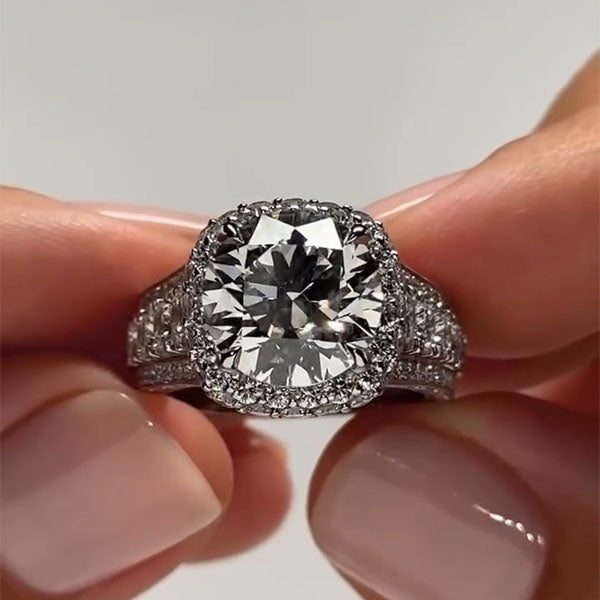 Halo Round Cut Sterling Silver Engagement Rings