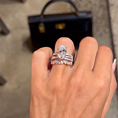 Two-tone Oval Cut Sterling Silver Wedding Sets