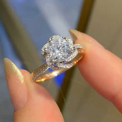 Flowers Round Cut Sterling Silver Engagement Rings