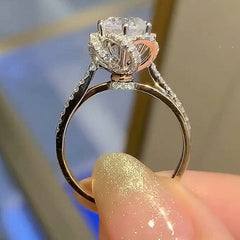 Flowers Round Cut Sterling Silver Engagement Rings