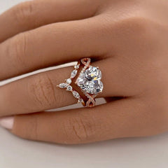 Ring Interweaving Heart Cut Rose Gold Bridal Ring Sets