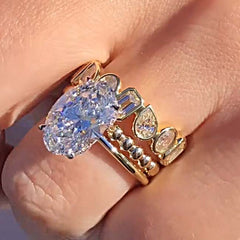 Unique Oval Cut Yellow Gold Stackable Rings