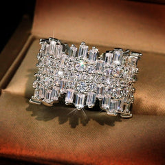 Unique Round Cut Sterling Silver Wedding Bands
