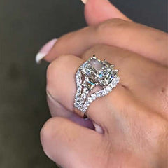 Curved Design Radiant Cut Sterling Silver Wedding Sets